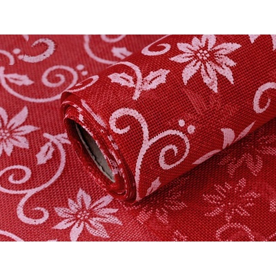 Prima-obchod Imitace juty šíře 24 cm ornament, květ, sob, vločka, barva 6 červená květ