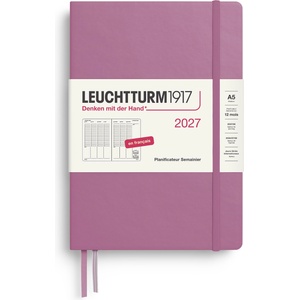 Leuchtturm1917 Weekly Planner 2027 Medium (A5) - French, Dusty Rose, 210 x 145 mm, January-December (12 months), weekly overview with hourly grid 7: 00 a. m. - 10: 00 p. m. per column, hardcover - 400407 (400407)