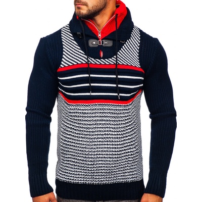 Bolf hrubý pánsky sveter so stojačikovým golierom 2000 tmavomodrý