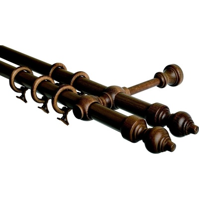 OK-GarnýžeCZ - Garnýž dvouřadá 28mm odstín ořech 310 cm do stěny / kroužky s žabkou