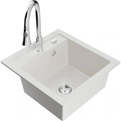 Mexen Vito гранитна мивка с 1 камера и кухненски смесител Elia, бял - 6503-20-670101-00 (6503-20-670101-00)