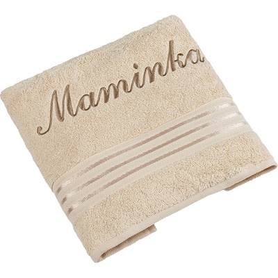 Bellatex froté ručník kolekce Linie s výšivkou Maminka béžový 50 x 100 cm