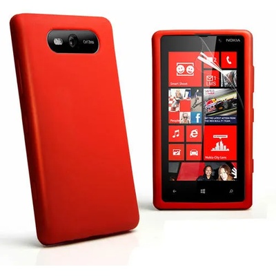 Nokia Lumia 820 Силиконов Калъф Червен + Протектор