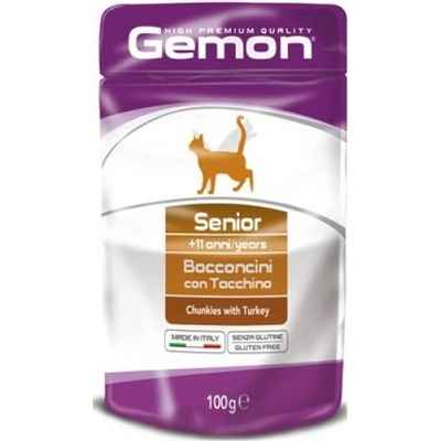 Gemon PATE CAT Chunkies Senior with Turkey - пауч - хапки за котки в напреднала възраст с пуйка 100 гр, Италия - 0889