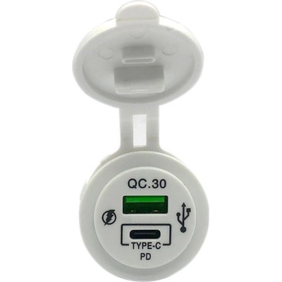 34672 USB QC3.0 + USB-C PD 18W bílá zásuvka 12/24V