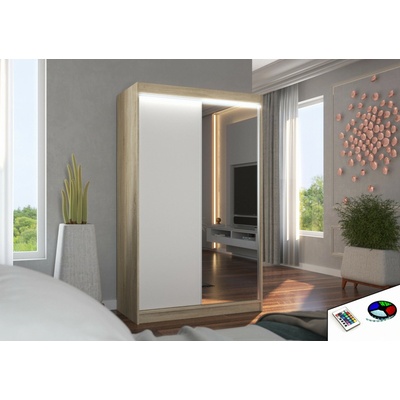 Nábytek PEGAS se zrcadlem a LED osvětlením REWENA 120 Sonoma/White