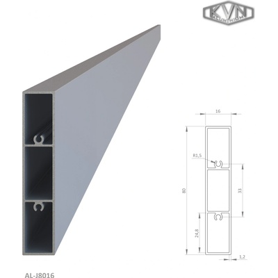 Profil na výplň 80x16x6000 mm, materiál EN AW-6060 T66, přírodní hliník bez povrchové úpravy, cena za KUS