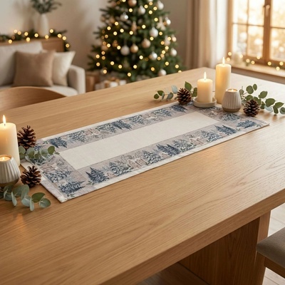 Forbyt kuchyňský ubrus vánoční CYH6064C domečky béžovo-zelená 40x90cm