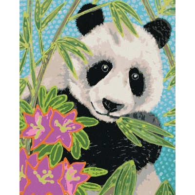 zuty Malování Podle Čísel Panda S Bambusem A Květinami 80 x 100 Cm Plátno