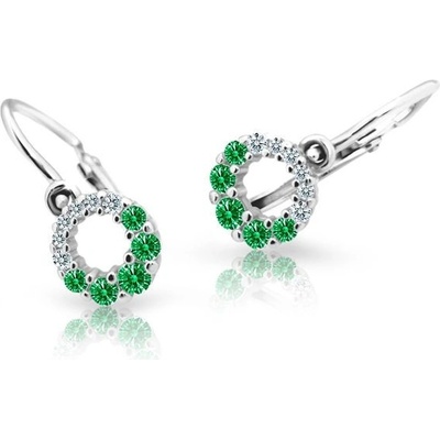 Danfil dětské náušnice C2154 z bílého zlata s kamínky Emerald Green zapínání brizura