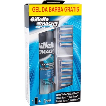 Gillette Mach3 Turbo náhradná hlavica 8 ks + gél na holenie Extra Comfort 200 ml darčeková sada