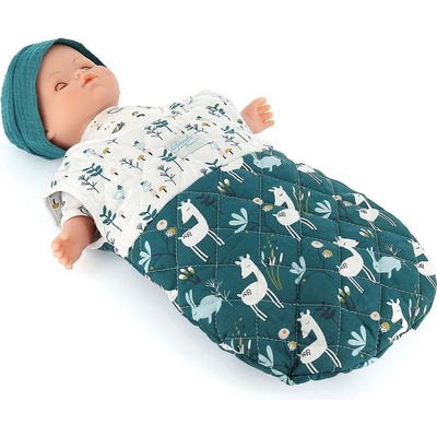Petitcollin Spací vak zeleno-bílý pro panenku 36 – 40 cm