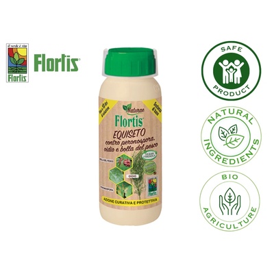 Flortis - Италия ХВОЩ Натурален концентрат против брашнена мана по лозята, сива плесен/сиво гниене, гъбна болест (къдравост) по праскови, нектарини, бадеми, алтернария по доматите и краставиците, септория по пшеницата, Flortis Naturae, PLUS - 500 мл (1134