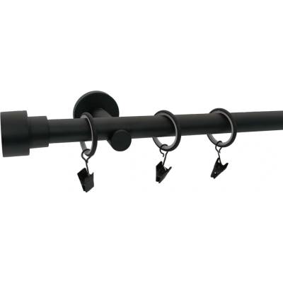 KovovégarnýžeCZ Goddo modern 19 mm Jednořadá prodloužená Kroužky s háčky černá matná 180 cm