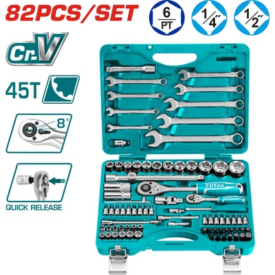 TOTAL Гедоре комплект total industrial 1/4" + 1/2", 82 части (tl ind tht421802)