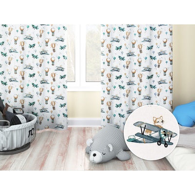 Biante Dětský bavlněný závěs Sandra SA-457 Lišky v letadýlkách na bílém 150x150 cm