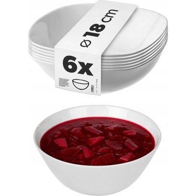 Kadax SALÁTOVÁ MISKA SKLENĚNÉ MISKY NA POLÉVKU SVAČINKY BÍLÁ 18 CM 6 Ks
