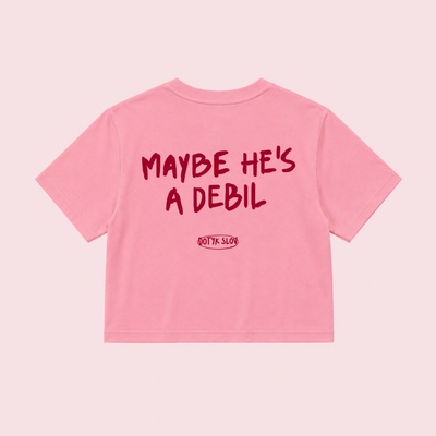 Dotyk Slov dámsky crop top Maybe He's a Debil ružová