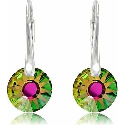 Swarovski Elements Sun krystal Stříbrné náušnice visací zelené kulaté sluníčko 31215.5 Vitrail Medium