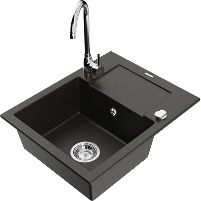 Mexen Enzo гранитна мивка с 1 корито и отцедник и кухненски смесител Telma, черно/златно - 6506-75-670200-00 (6506-75-670200-00)