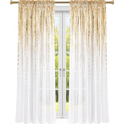 Fliying Bílá voálová záclona se zlatou aplikací na pásce 140x250cm Matea(cena za 1 kus)
