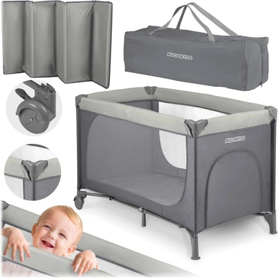 Ricokids Сгъваема детска кошара за пътуване с матрак, 125x65x78cm, 15kg - Светло сиво (724000)