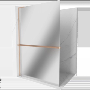 Mexen Kioto+ L Душ параван с рафт Walk-in 90 x 200 cm, огледално, четкана мед - 800-090-123-65-50 (800-090-123-65-50)
