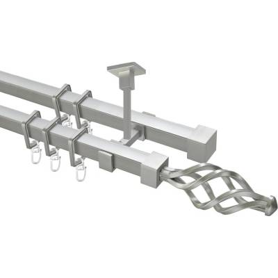 OK-GarnýžeCZ Garnýž kovová hranatá dvouřadá 20x20mm Azur satina 310 cm do stropu / kroužky s háčkem