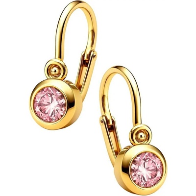 Zlaton Náušnice žluté zlato s růžovým zirkonem visací 1g 1.3cm 001310303232