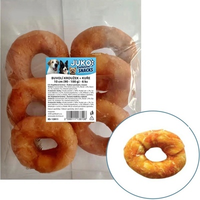 JUKO Snacks Kroužek buvolí obalený kuřecím masem 10 cm 6 ks