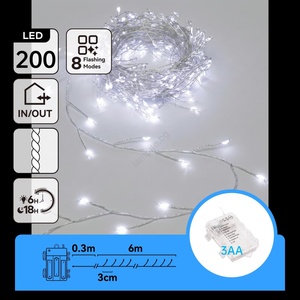 Aigostar Aigostar-LED Външен коледен низ 200xLED/8 функции 3xAA 6, 3m IP44 студено бяло (AI3049)