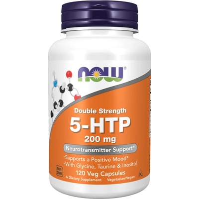 NOW Foods 5-HTP + Glycin, Taurin a Inositol, 200 mg, 120 rostlinných kapslí