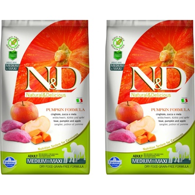 N&D Pumpkin Dog Adult Medium & Maxi Grain Free Boar & Apple 2 x 12 kg