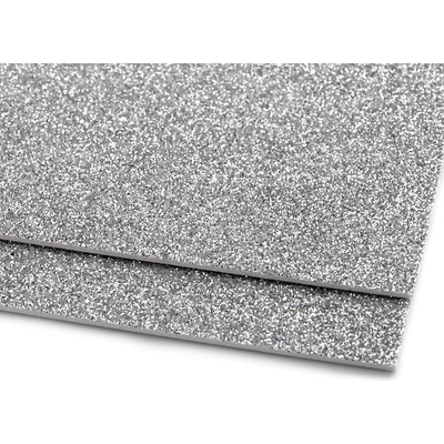 Pěnová guma Moosgummi s glitry stříbrná 20x30 cm - 2ks