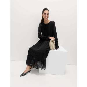 Marks & Spencer Прозрачна midi рокля с подчертан пояс и волани Marks & Spencer черно Marks & Spencer | Cheren | ЖЕНИ | 10 REG