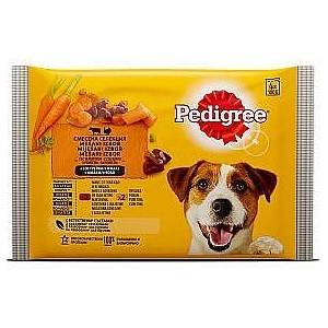 PEDIGREE Мокра храна за кучета в сос Pedigree пауч с говеждо, агнешко, пуешко и моркови, 4 х 100 г