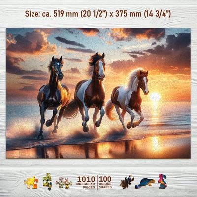 Wooden City - Puzzle Wild Horses on the Beach - 1 000 piese