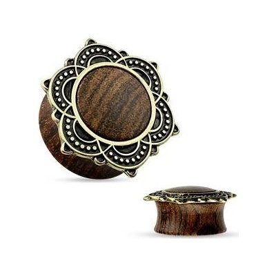 Šperky4U dřevěný plug do ucha Rose Wood s ornamenty PL01190-22