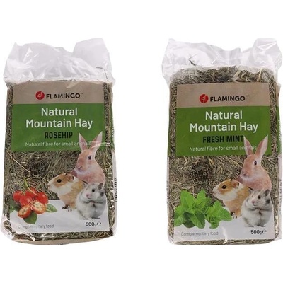 Flamingo Hay With Rosehip - Натурална храна за зайци и други гризачи, планинско сено с шипки, 500 гр