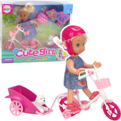 LEAN TOYS Mini na bicykli s vozíkom, biely psík