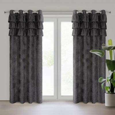 Eurofirany Závěs 140 x 250 cm mohérový černý na kovových kroužcích AGIS