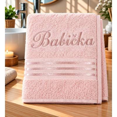 Bellatex froté ručník kolekce Linie s výšivkou Babička růžový 50 x 100 cm