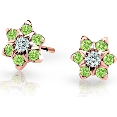Danfil dětské náušnice kytičky C2152 z růžového zlata s kamínky Peridot Green zapínání balónek