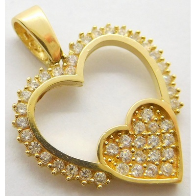 Klenoty Budín Gravírovaný zlatý přívěsek srdce se zirkony GLPYB-33401