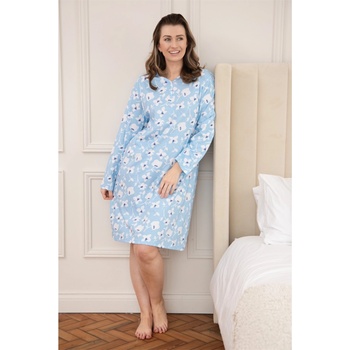 Camille Womens Organic Cotton Long Sleeve Nightdress - Lt Blue Floral