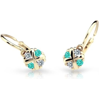 Danfil dětské náušnice C2153 ze žlutého zlata s kamínky Mint Green zapínání brizura