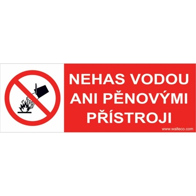 Walteco Nehas vodou ani pěnovými přístroji 100x40mm, samolepka , 20000