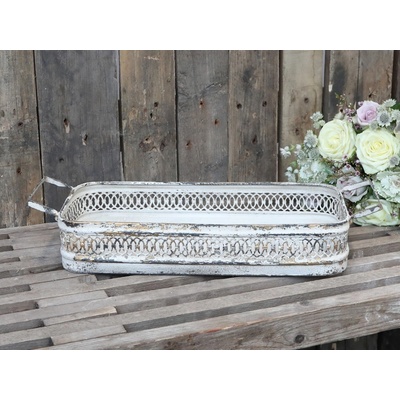 Chic Antique Krémový kovový vintage podnos s ušami Jules 52x20x11cm
