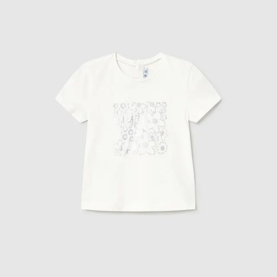 MAYORAL Тениска къс ръкав basic в мръсно бял цвят със сребристи детайли за мини момиче Майорал