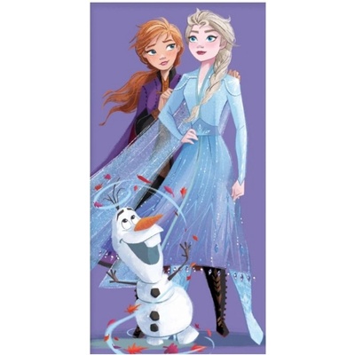 Carbotex Bavlnená plážová osuška Ľadové kráľovstvo Frozen motív Anna a Elsa s Olafom 70 x 140 cm